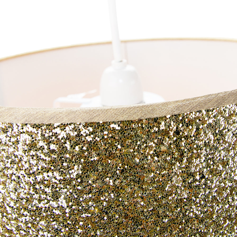 Modern and Designer Bright Gold Glitter Fabric Pendant/Lamp Shade 25cm Wide Image 2