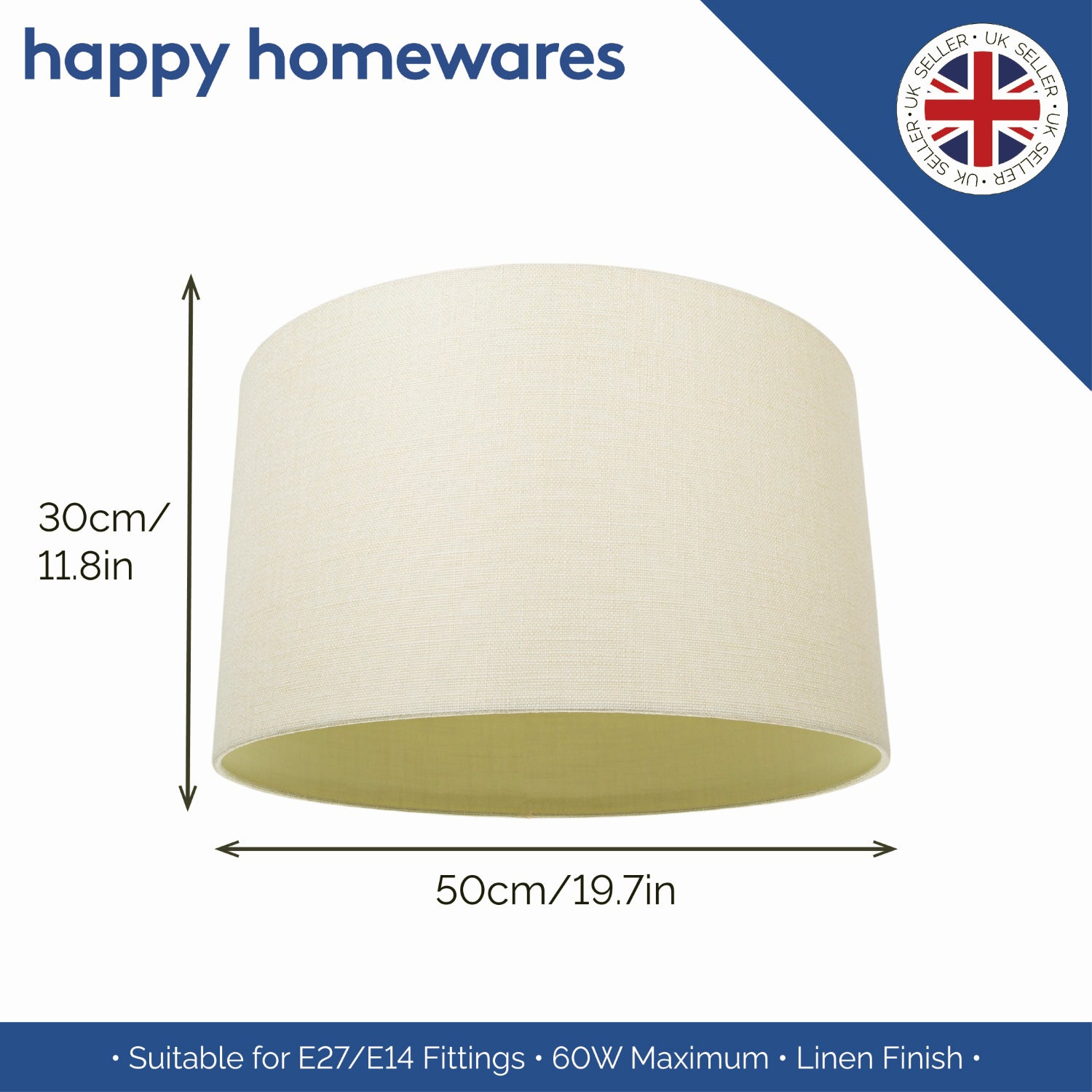 Modern Designer Cream Linen Fabric Lamp Shade with Inner Matching Cotton Lining Image 5