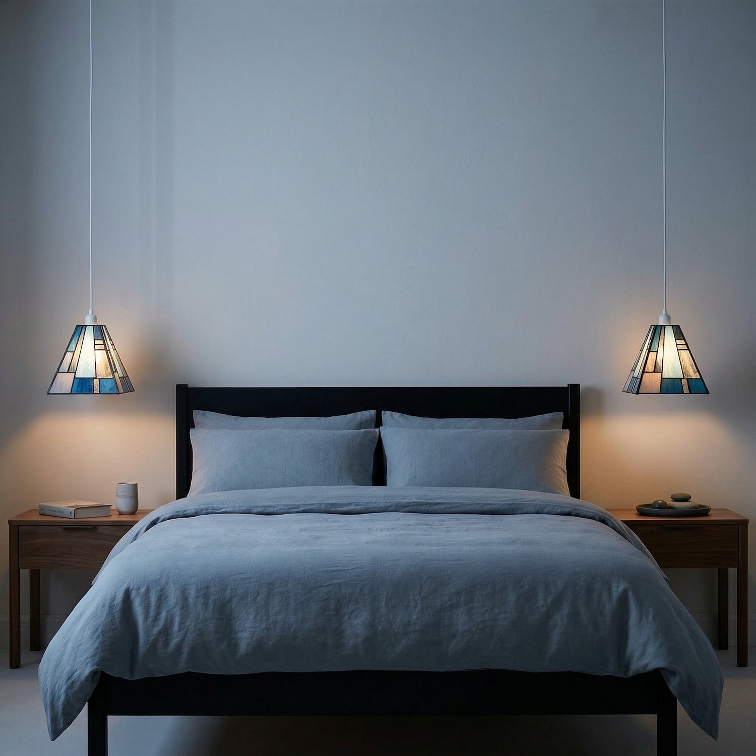 Art Deco Tiffany Pendant Lighting Shade with Pale and Navy Blue Panels Image 8