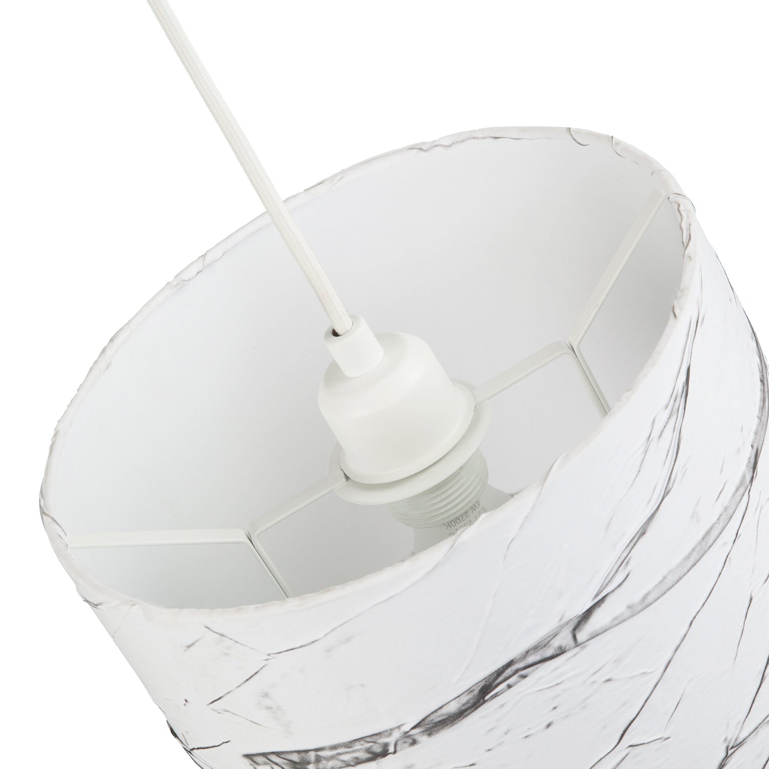 Modern Marble Effect White Cotton Lampshade with Grey Folds and Inner Lining Image 5