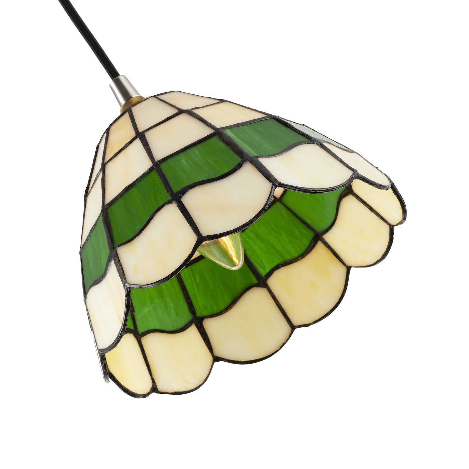 Traditional Green and Amber Stained Glass Tiffany Pendant Lighting Shade Image 5