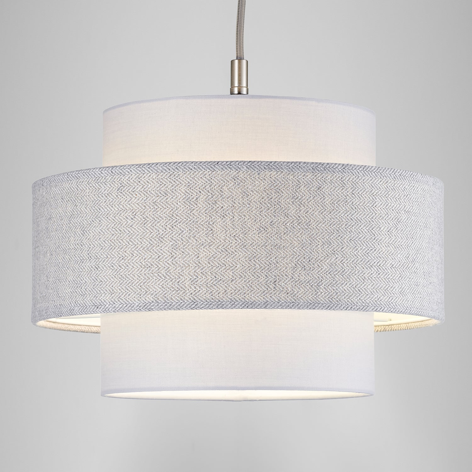 Modern Grey Herringbone Linen and Cotton Triple Tier Design Pendant Lamp Shade Image 8