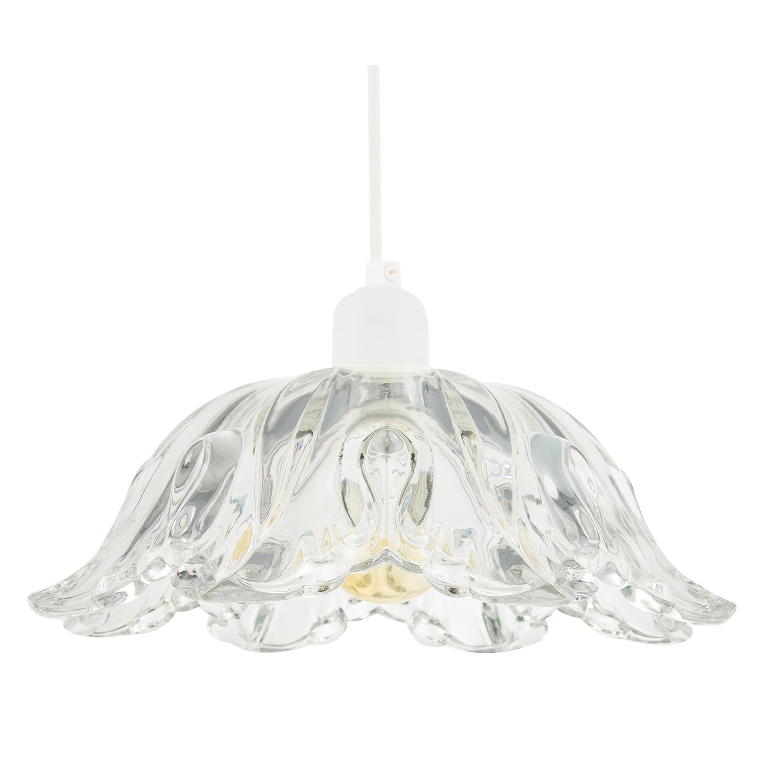 Modern Scallop Rimmed Moulded Clear Glass Pendant Ceiling Light Shade Image 1