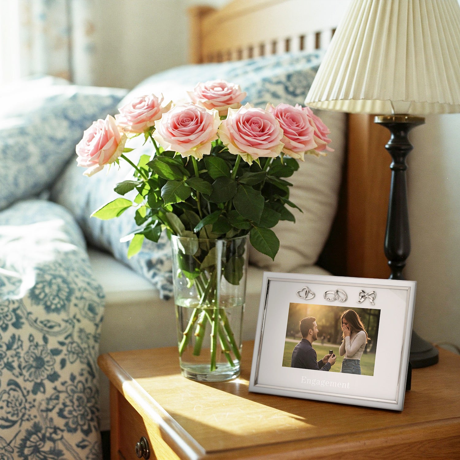 Modern Engagement 4x6 Photo Frame in Nickel Plating with Double Rings Image 5
