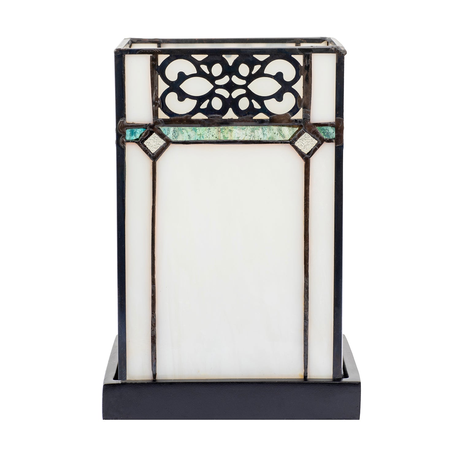 1920s Vintage Rectangular Tiffany Glass Table Lamp in Emerald Green Image 5