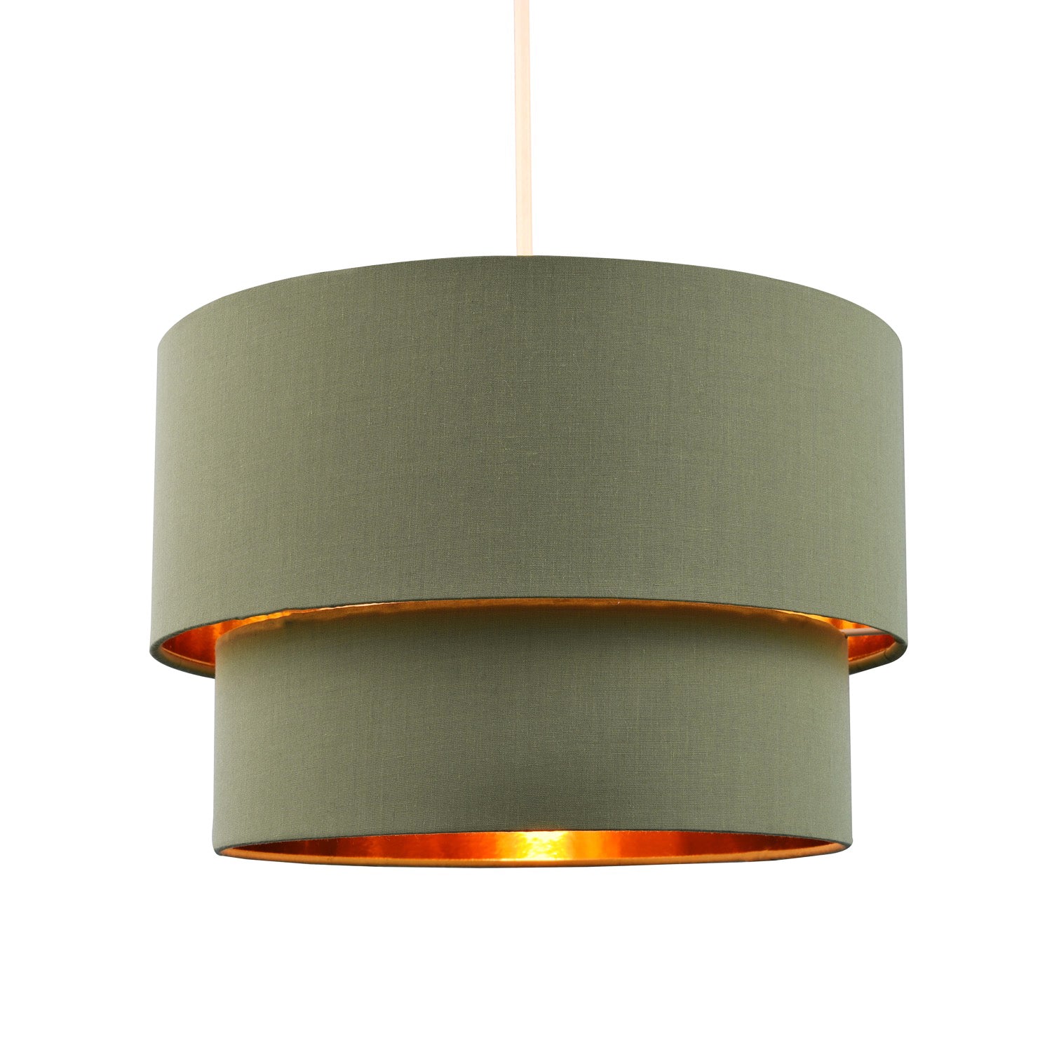 Modern Olive Green Cotton Double Tier Ceiling Shade with Shiny Copper Inner Image 2