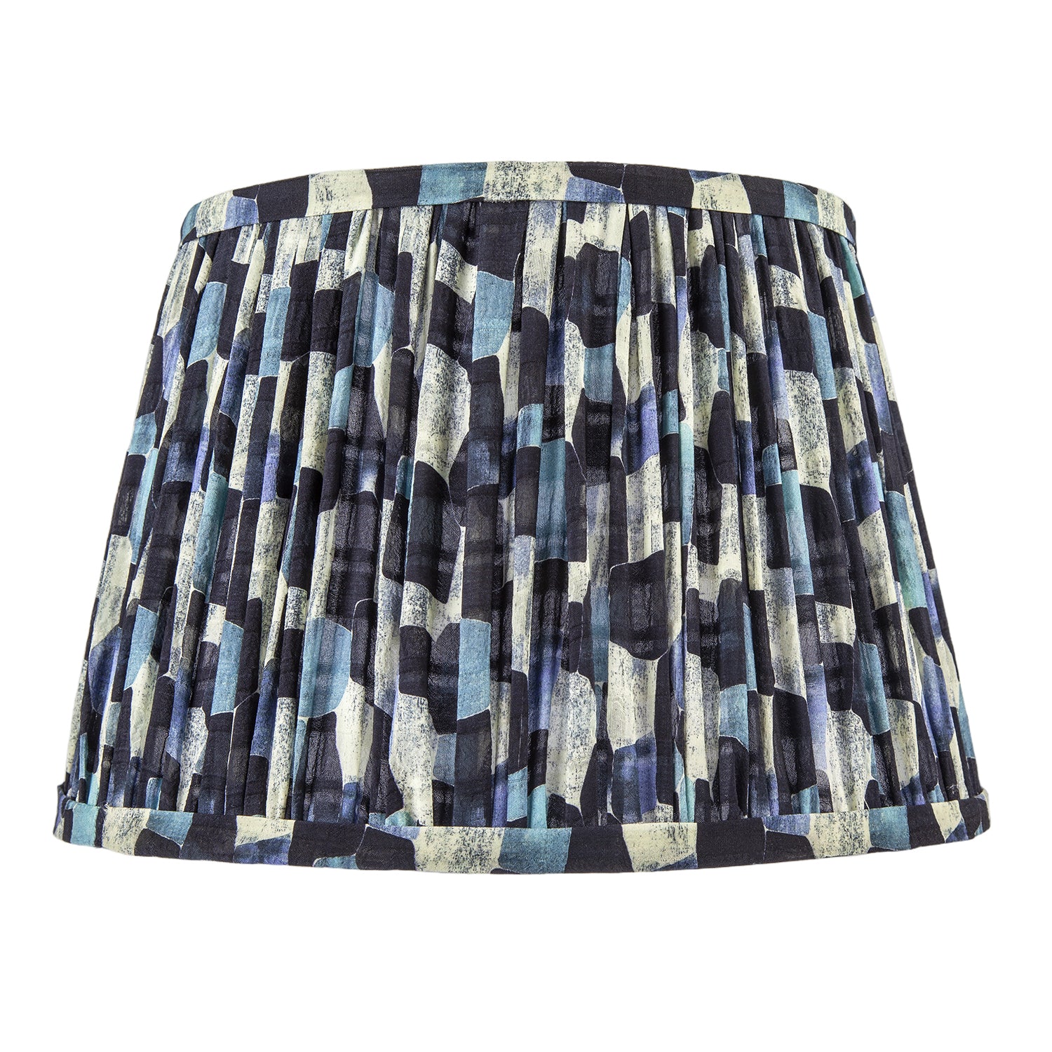 Abstract Geometric Pleated Lamp Shade with Blue Toned Irregular Blocks Image 5