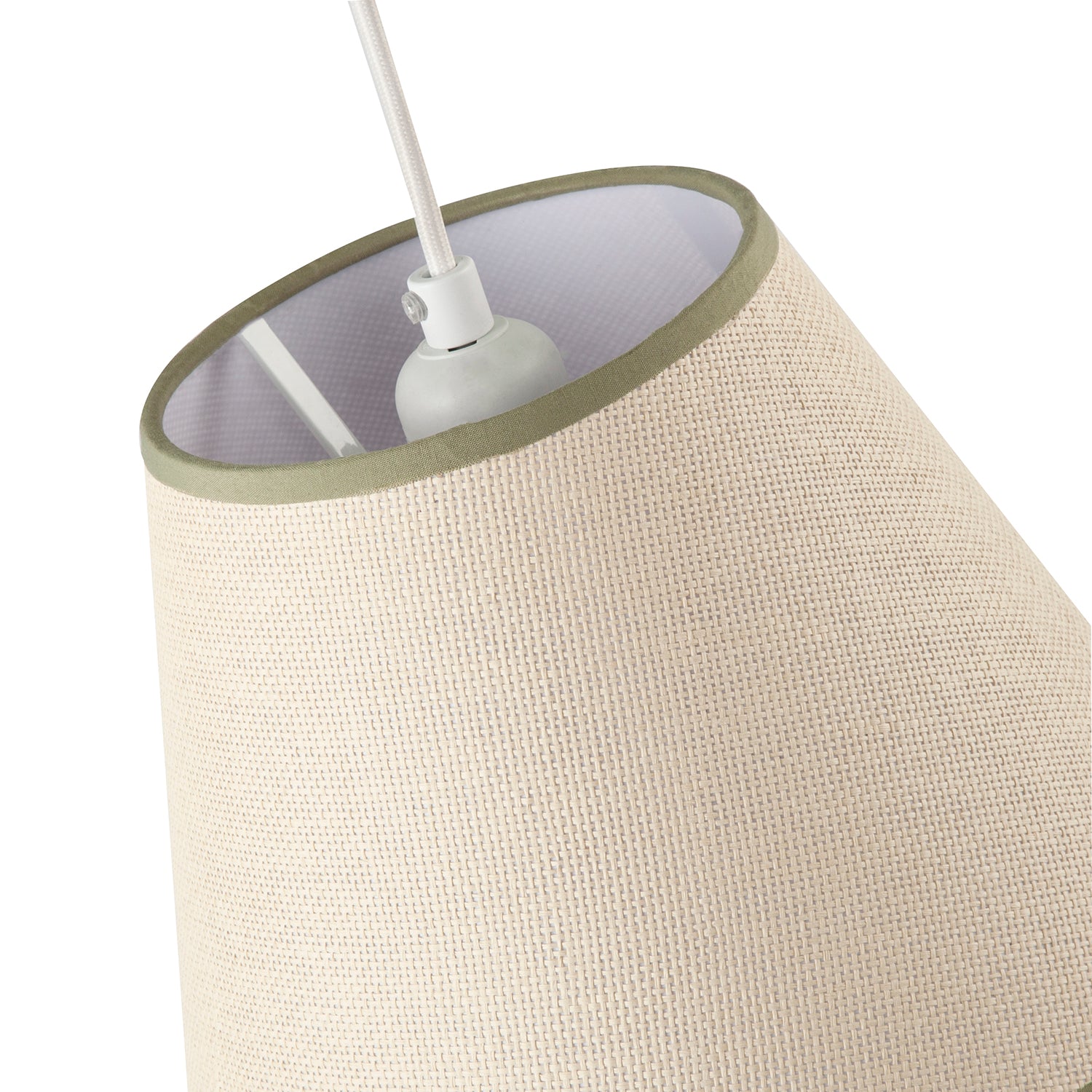 Classic Rattan Tweed Lamp Shade with Olive Green Cotton Fabric Trims Image 3