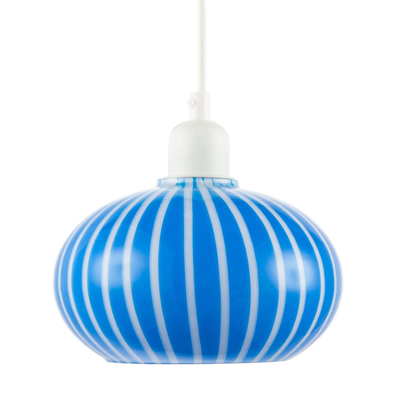 Bright Royal Blue and White Striped Glass Pendant Lighting Shade Image 3