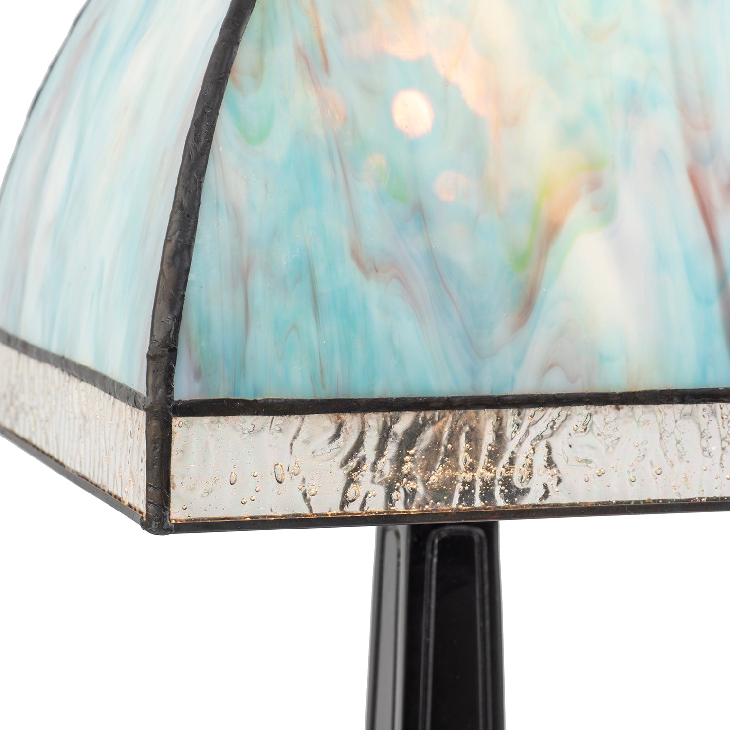 Emerald Green and Teal Mix Tiffany Glass Table Lamp with Black Base Image 8