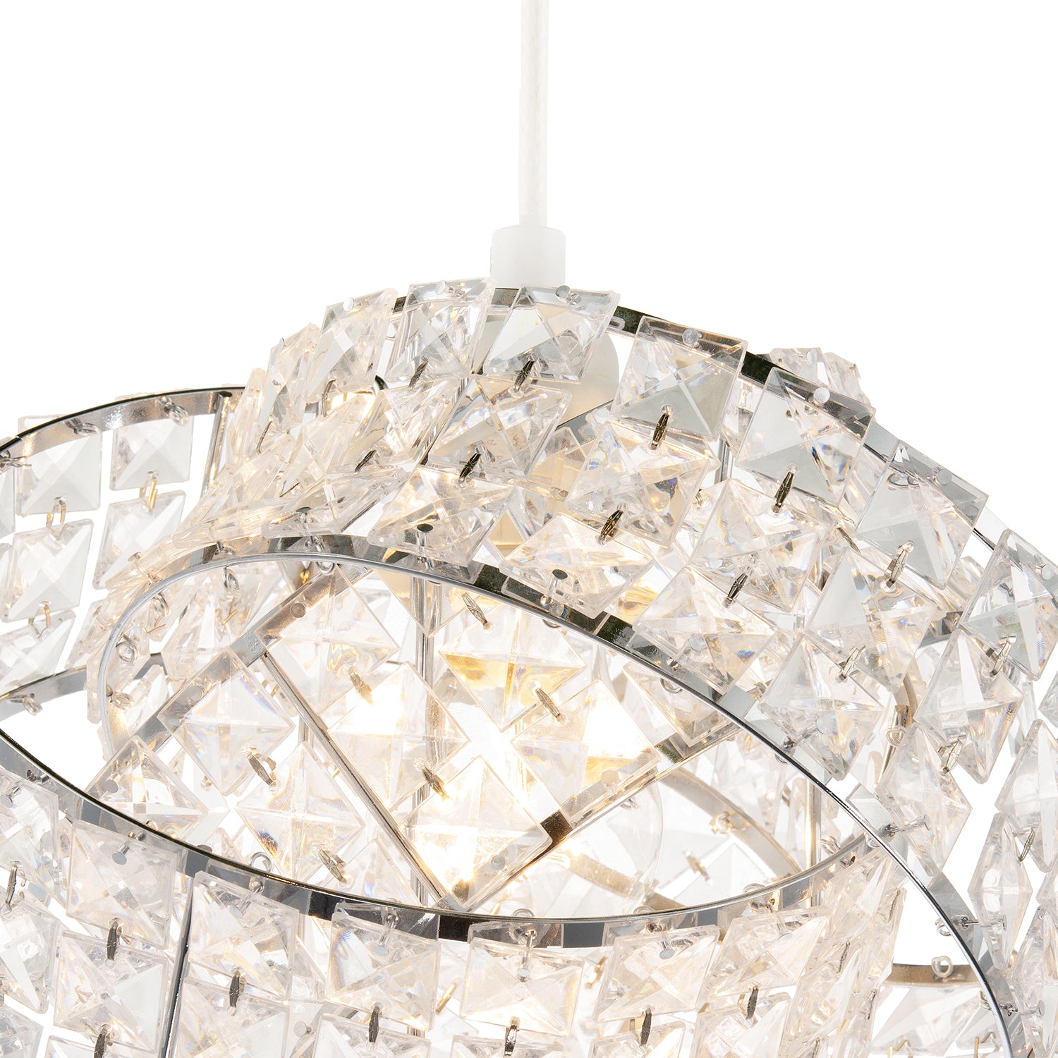 Designer Chrome Plated Triple Ring Pendant Shade with Square Beads Image 4