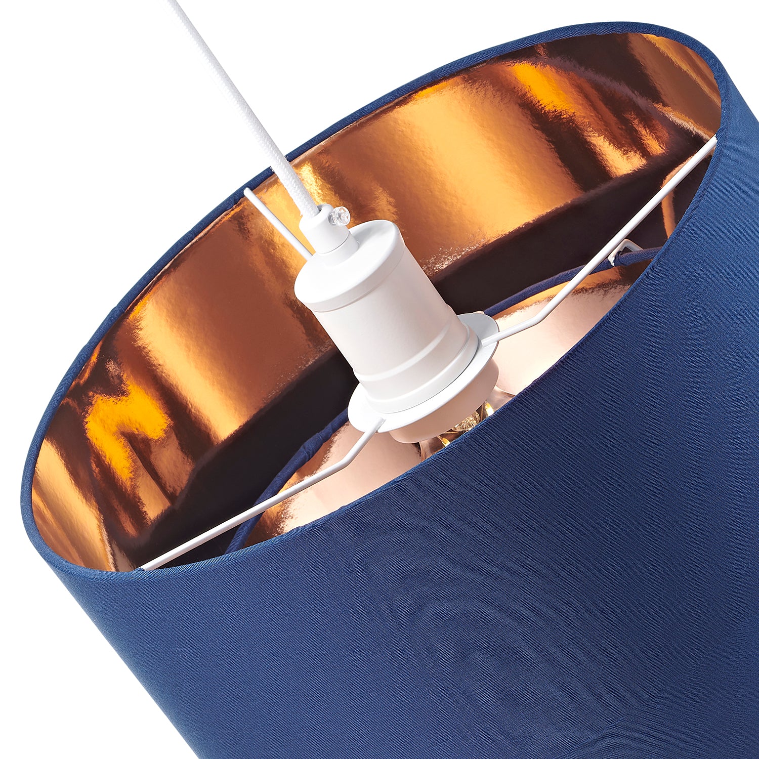 Modern Midnight Blue Cotton Double Tier Ceiling Shade with Shiny Copper Inner Image 4