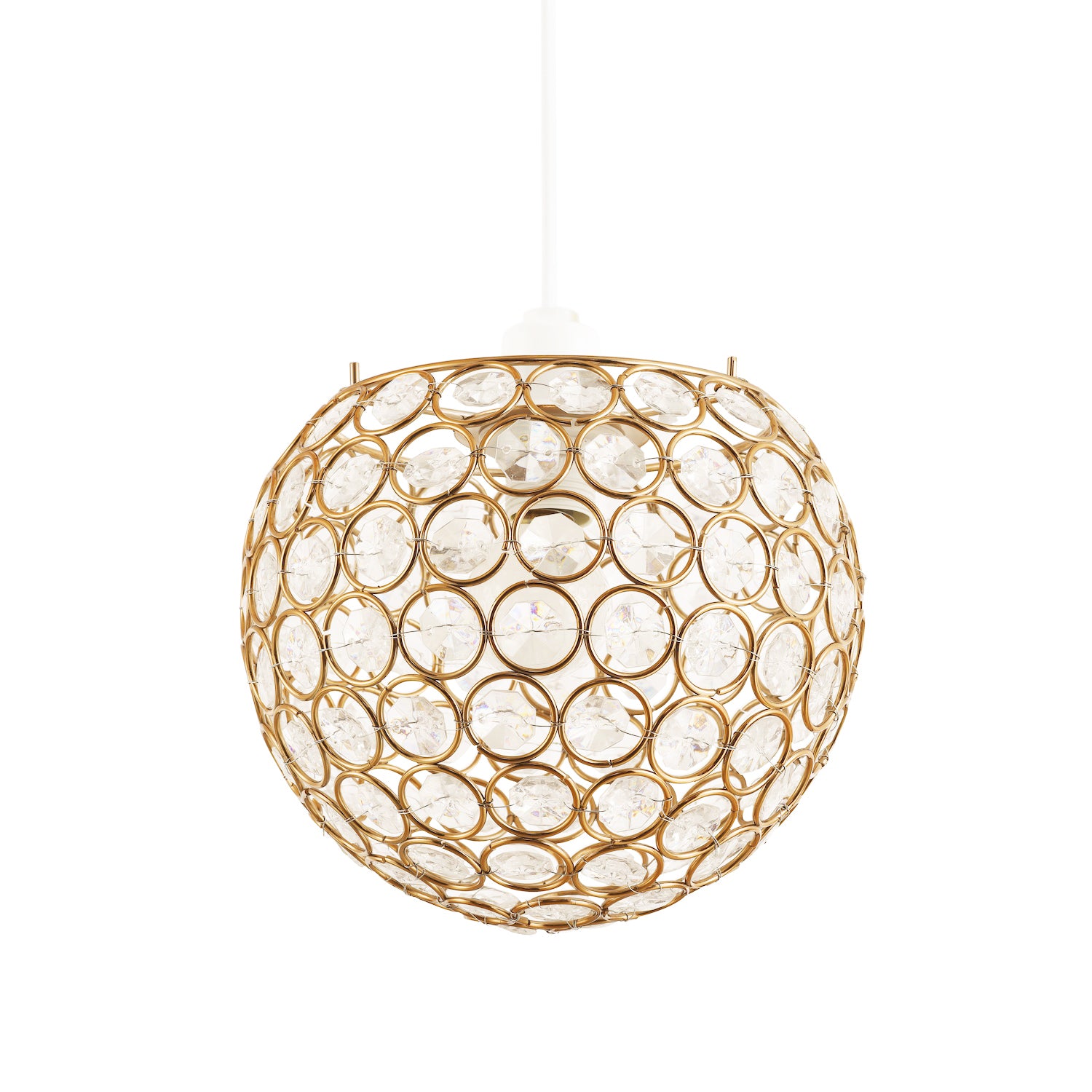 Modern Round Gold Globe Easy Fit Pendant Shade with Small Clear Acrylic Beads Image 2