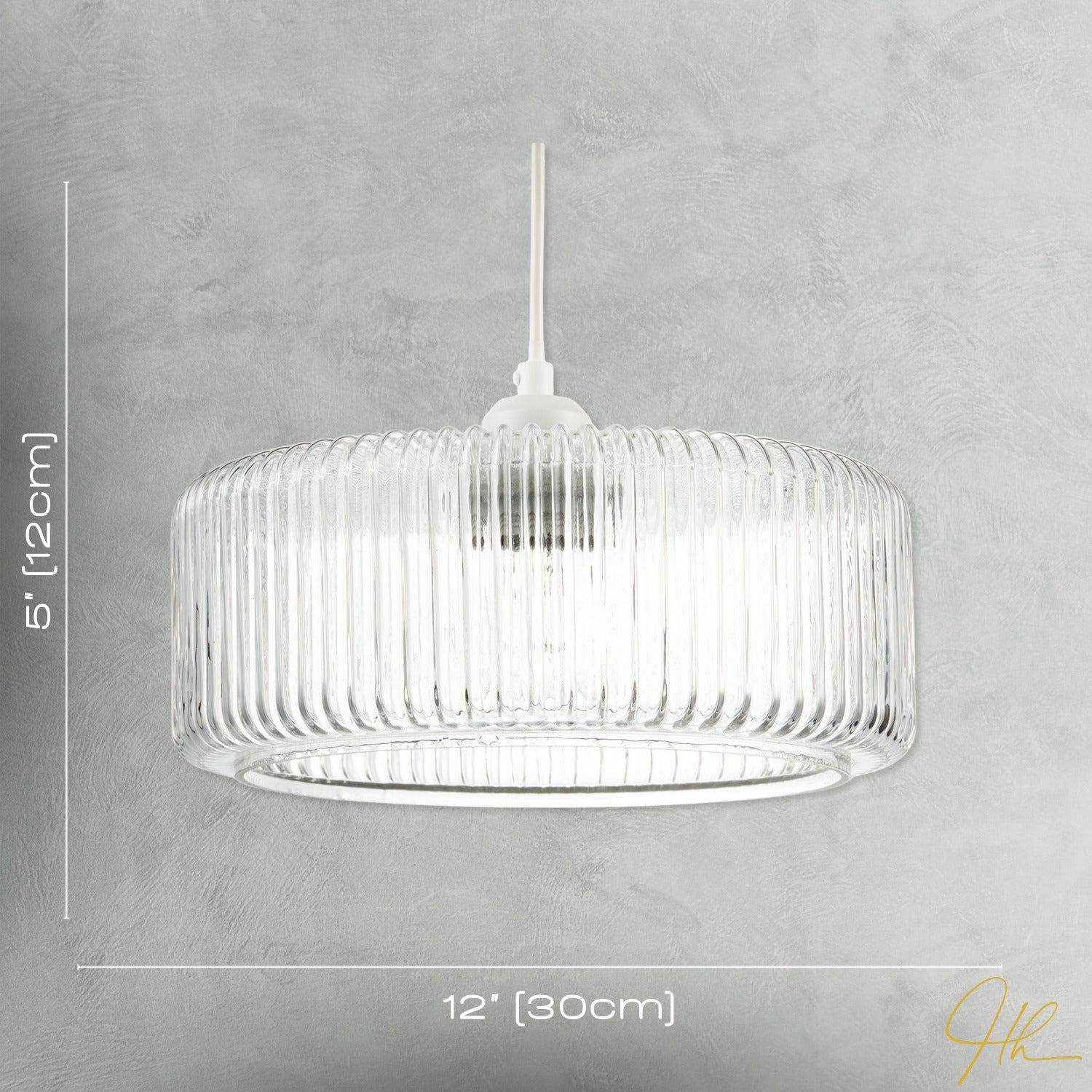 Modern Low Profile Drum Shaped Pendant Shade with Vertical Ribbing Image 7