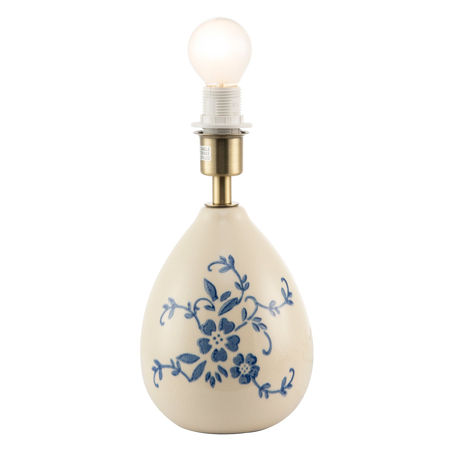 Hand Painted Blue Floral Themed Ceramic Table Lamp Base with Switch Image 2