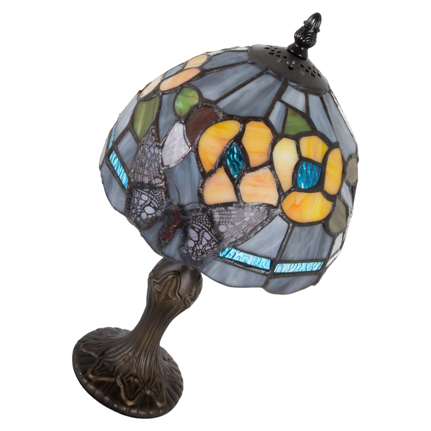 Purple Stained Glass Butterfly Tiffany Lamp with Amber Roses and Sky Blue Strips Image 4