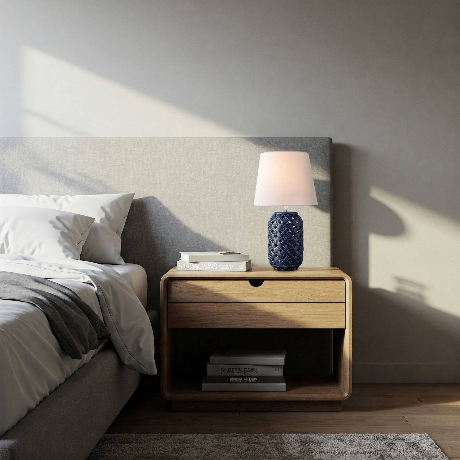 Lattice Design Ceramic Gloss Table Lamp in Brushed Midnight Blue Image 6