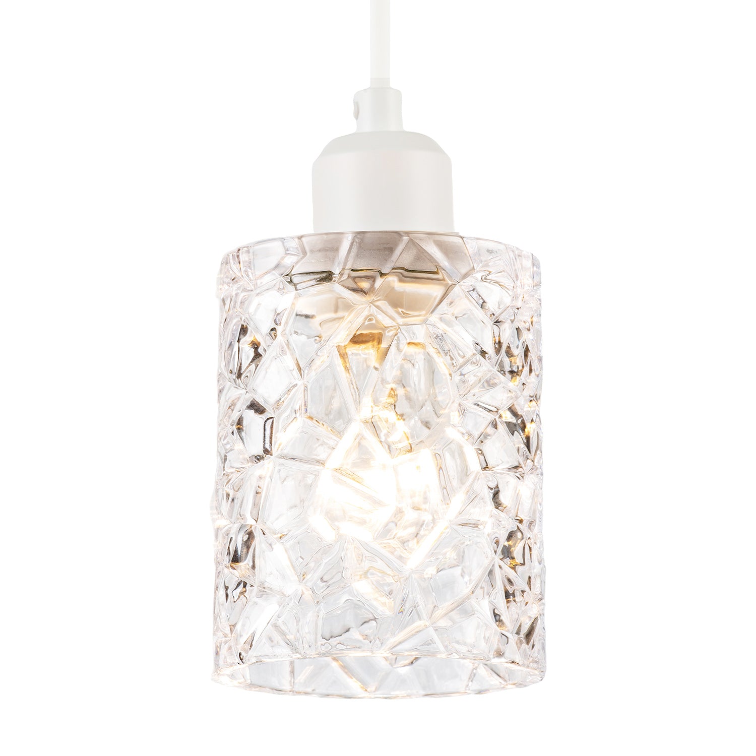 Modern Straight Sided Cylindrical Pendant Shade with Faceted Surface Image 2