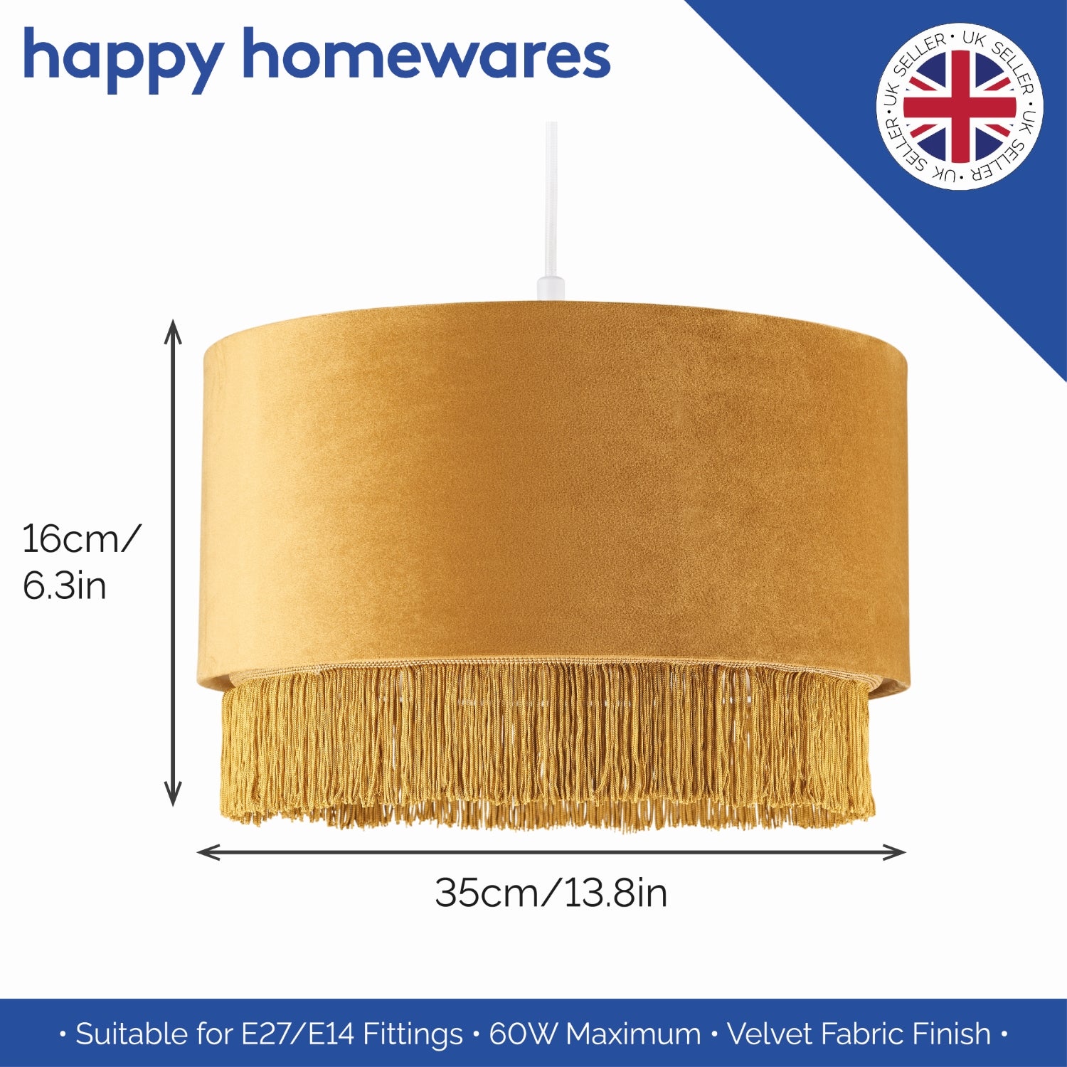 Modern Ochre Mustard Drum 14" Pendant Shade with Tassels and Embroidered Trim Image 6