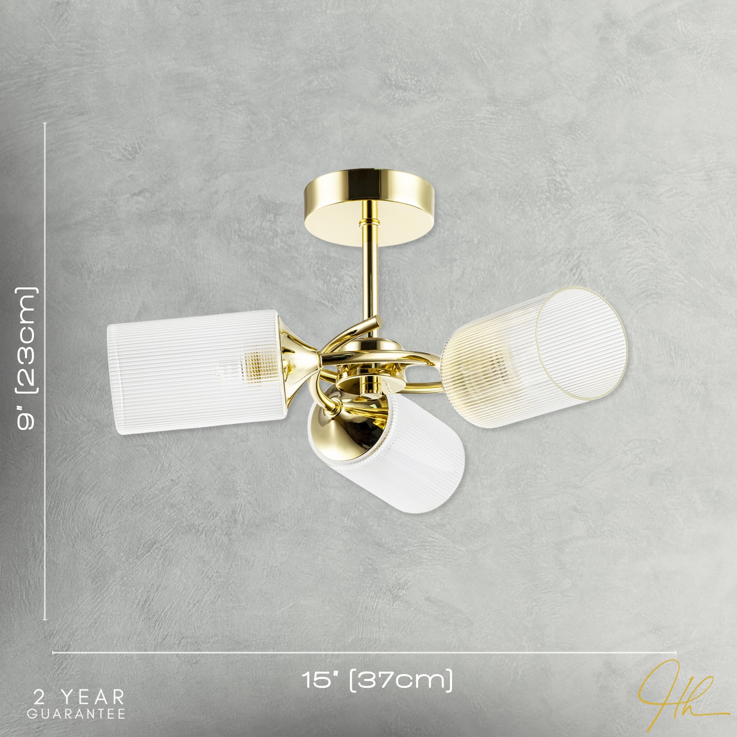 Modern Gold Ceiling Light with Cylindrical Lined Clear Glass Shades Image 7