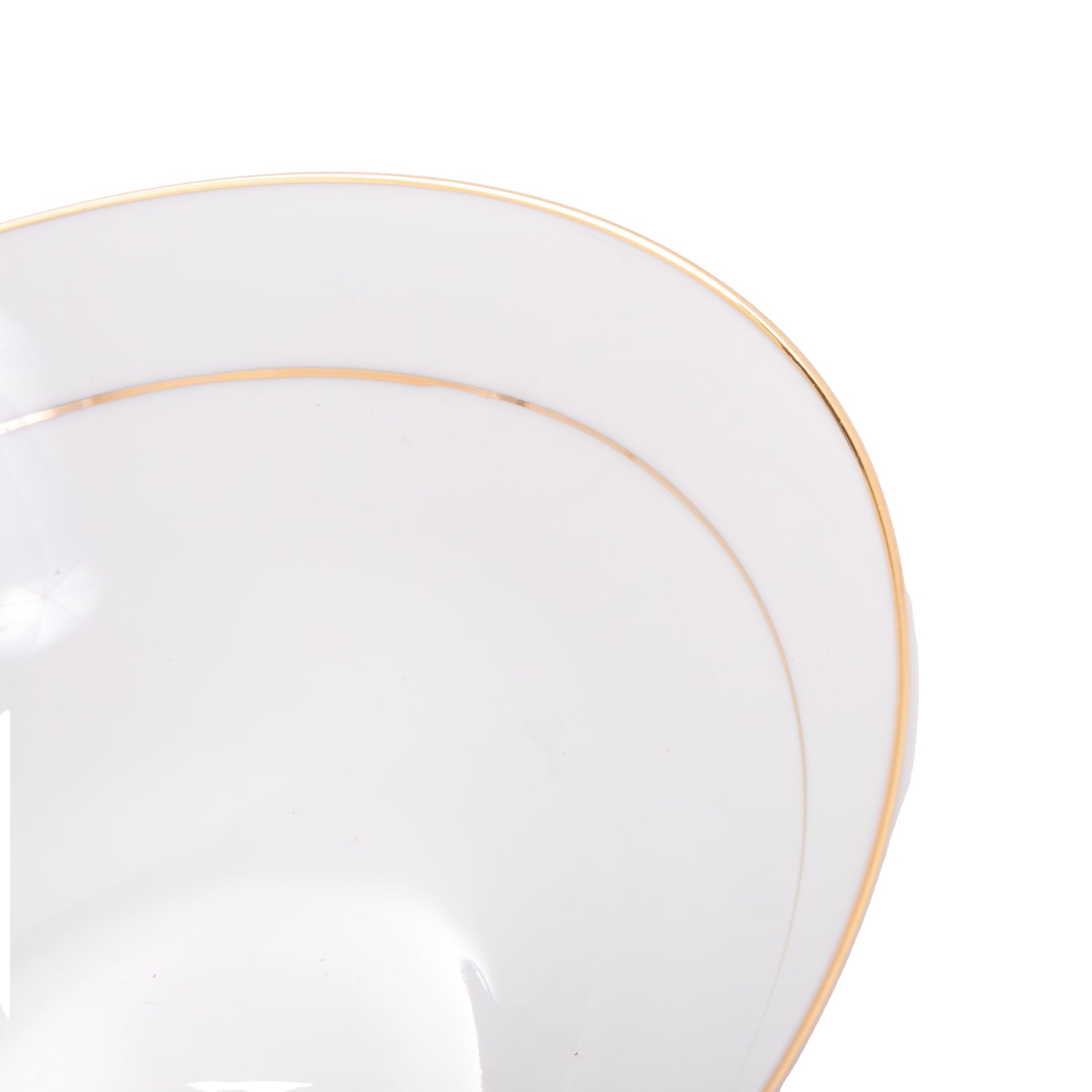 Set of 4 Durable White Ceramic Dinner Bowls with Dual Shiny Gold Plated Rims Image 8