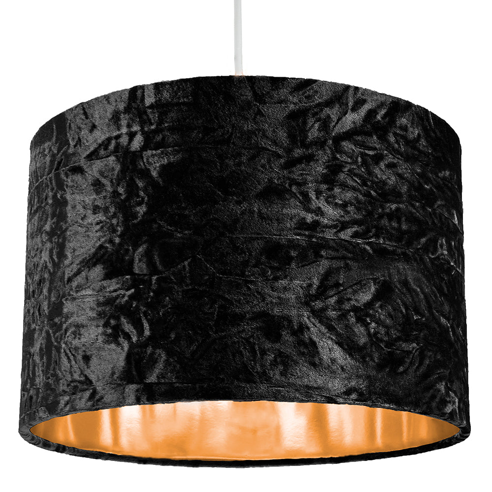 Modern Black Crushed Velvet 12" Table/Pendant Lamp Shade with Shiny Copper Inner Image 3