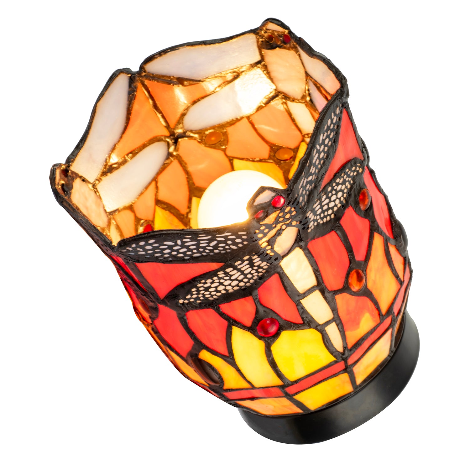 Classic Dragonfly Tiffany Uplighter Lamp in Orange and Toned Amber Image 8