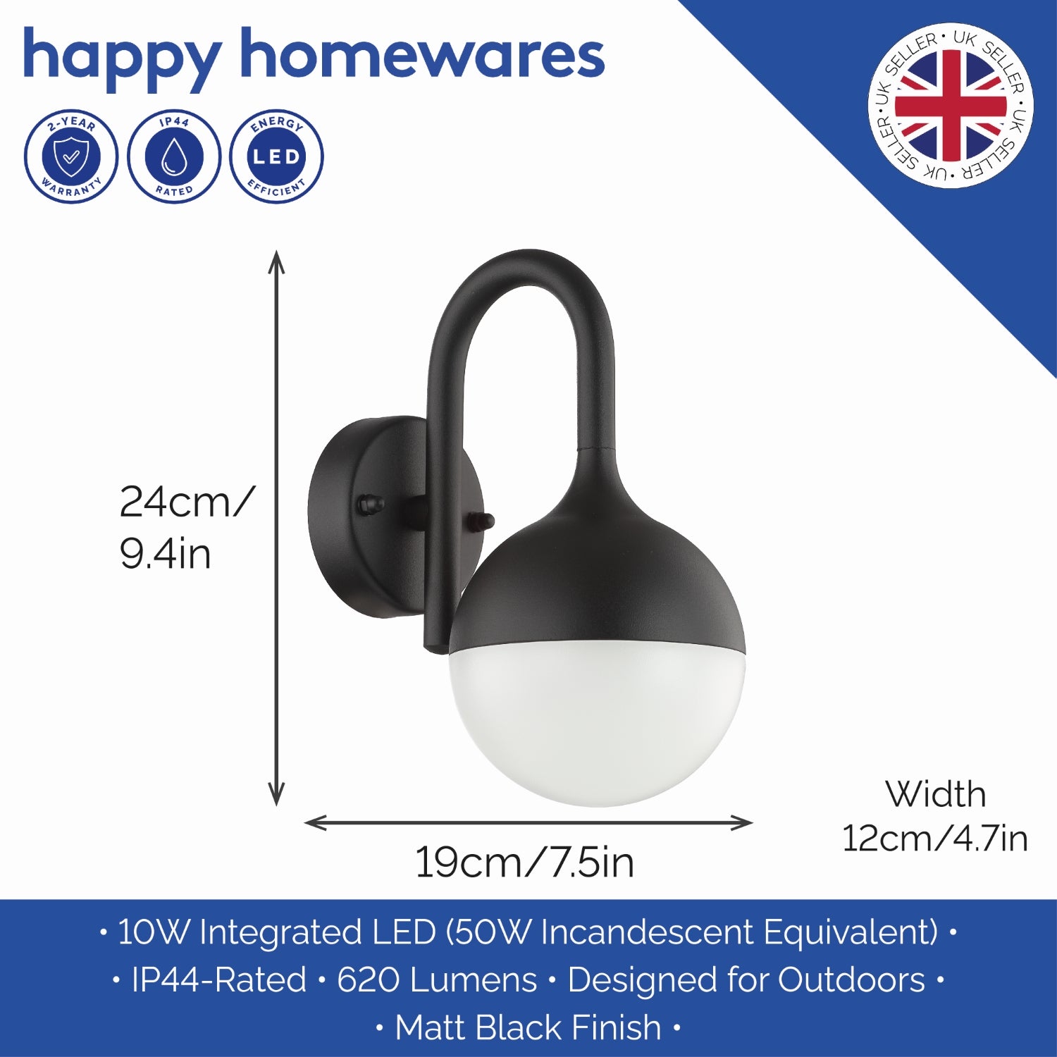 Modern Matt Black Outdoor Lantern Wall Light Fitting with Low Energy LED Power Image 6