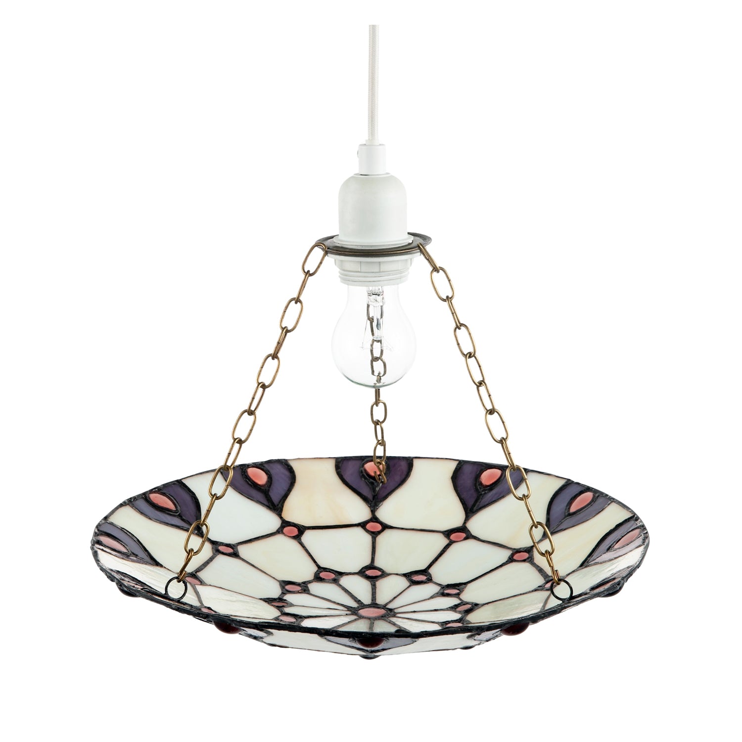 Purple and Amber Stained Glass Tiffany Pendant Shade with Red Beads Image 5