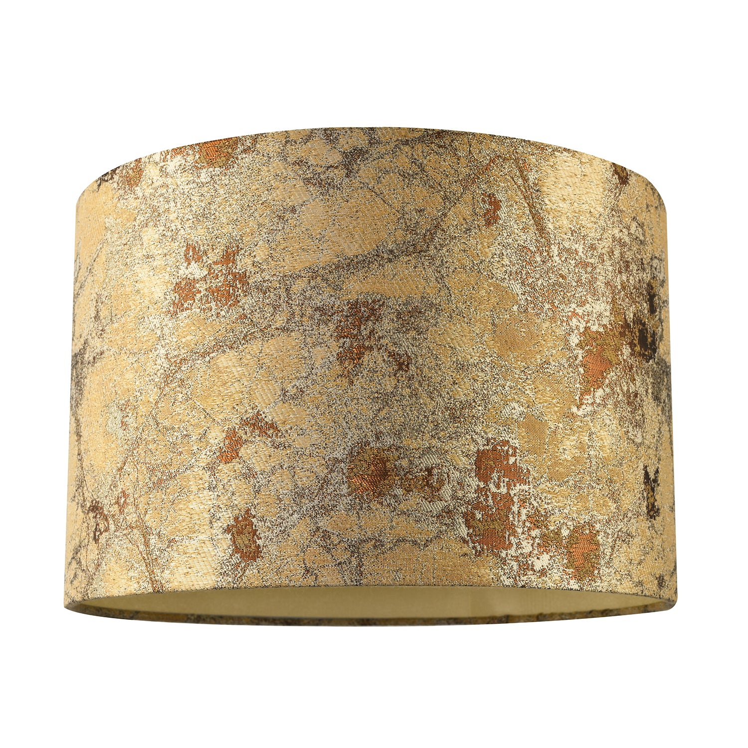 Designer Textured Gold and Burnt Orange Jacquard Fabric Drum Lampshade Image 1