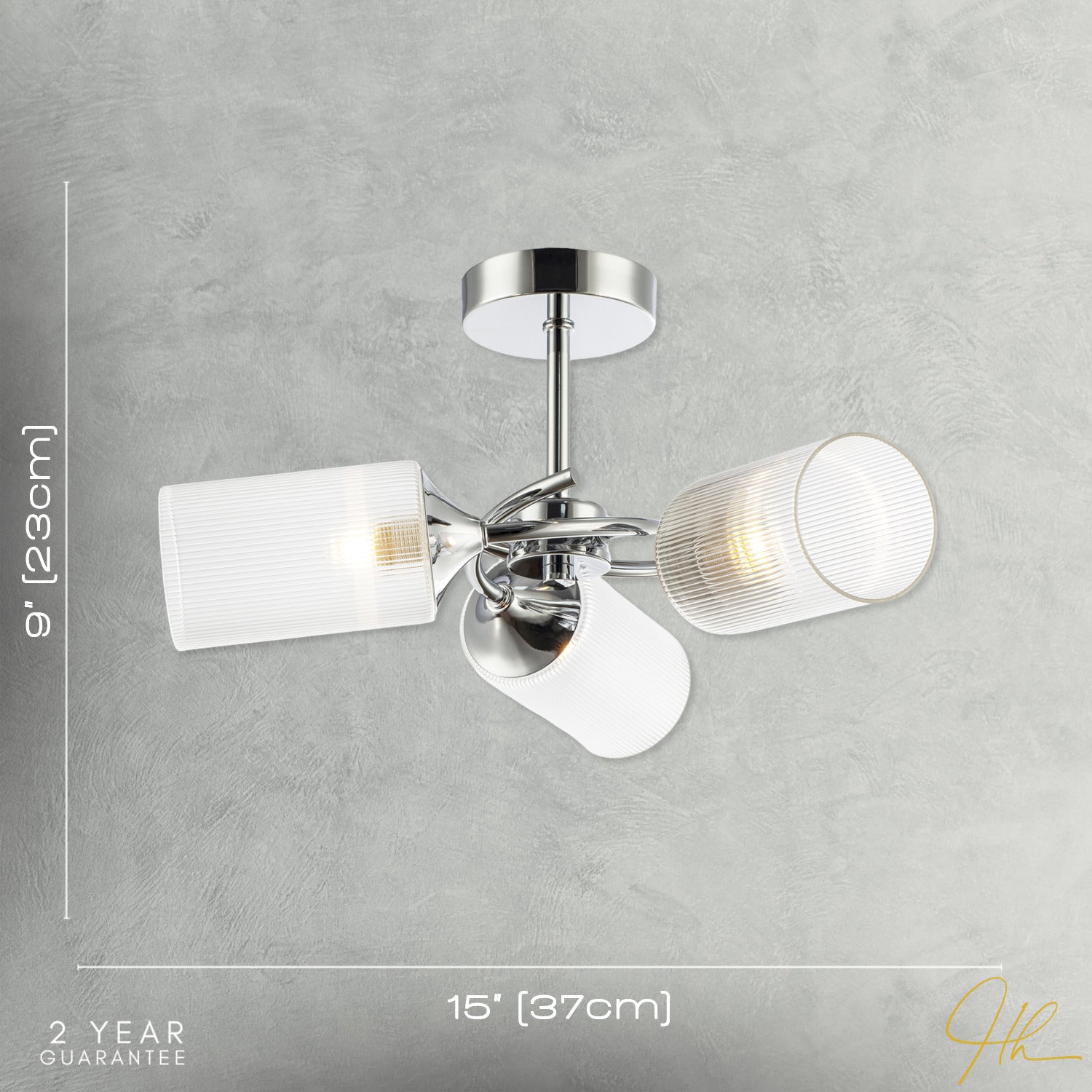 Modern Chrome Ceiling Light with Cylindrical Lined Clear Glass Shades Image 7