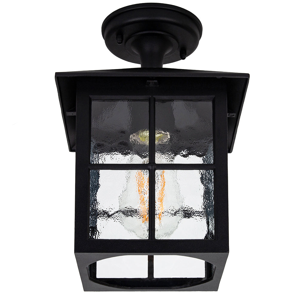 Matt Black Die-Cast Aluminium Traditional Lantern Porch Ceiling Light Fitting Image 2