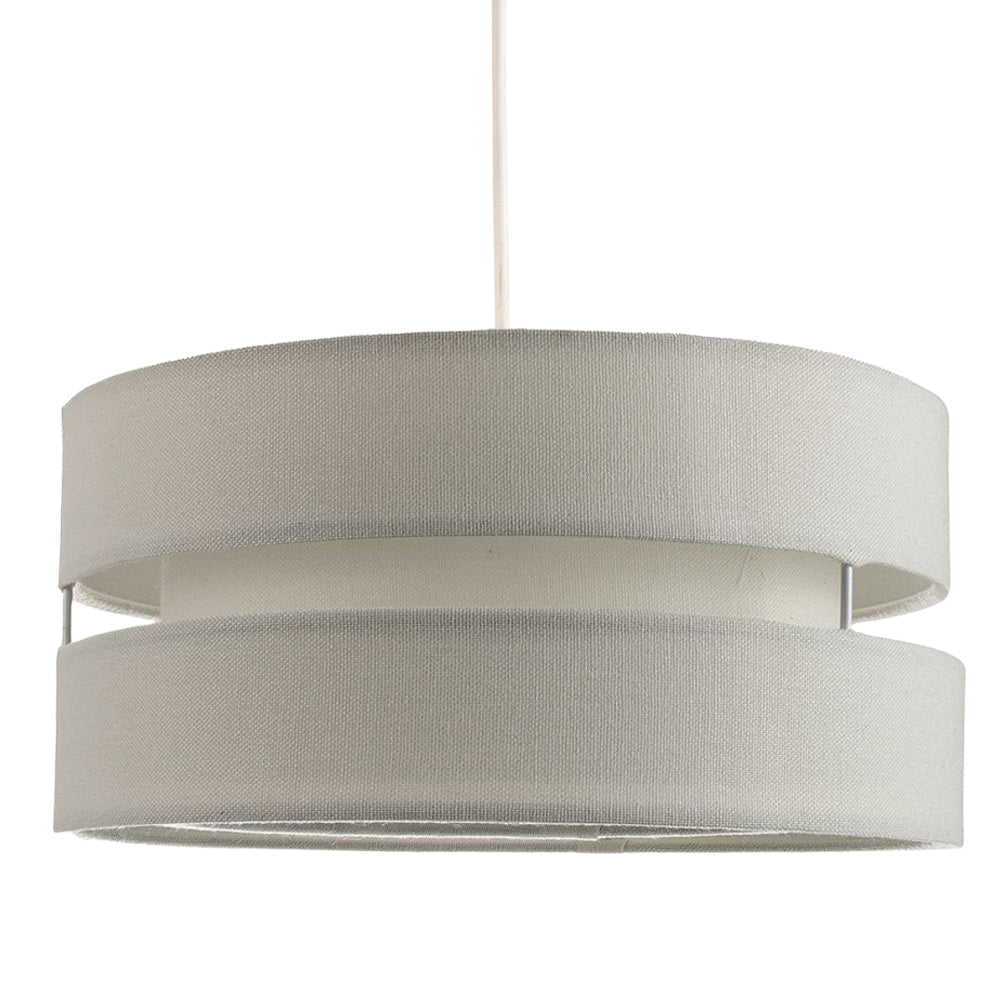 Contemporary 14" Dove Grey Linen Fabric Triple Tier Ceiling Pendant Lamp Shade Image 1