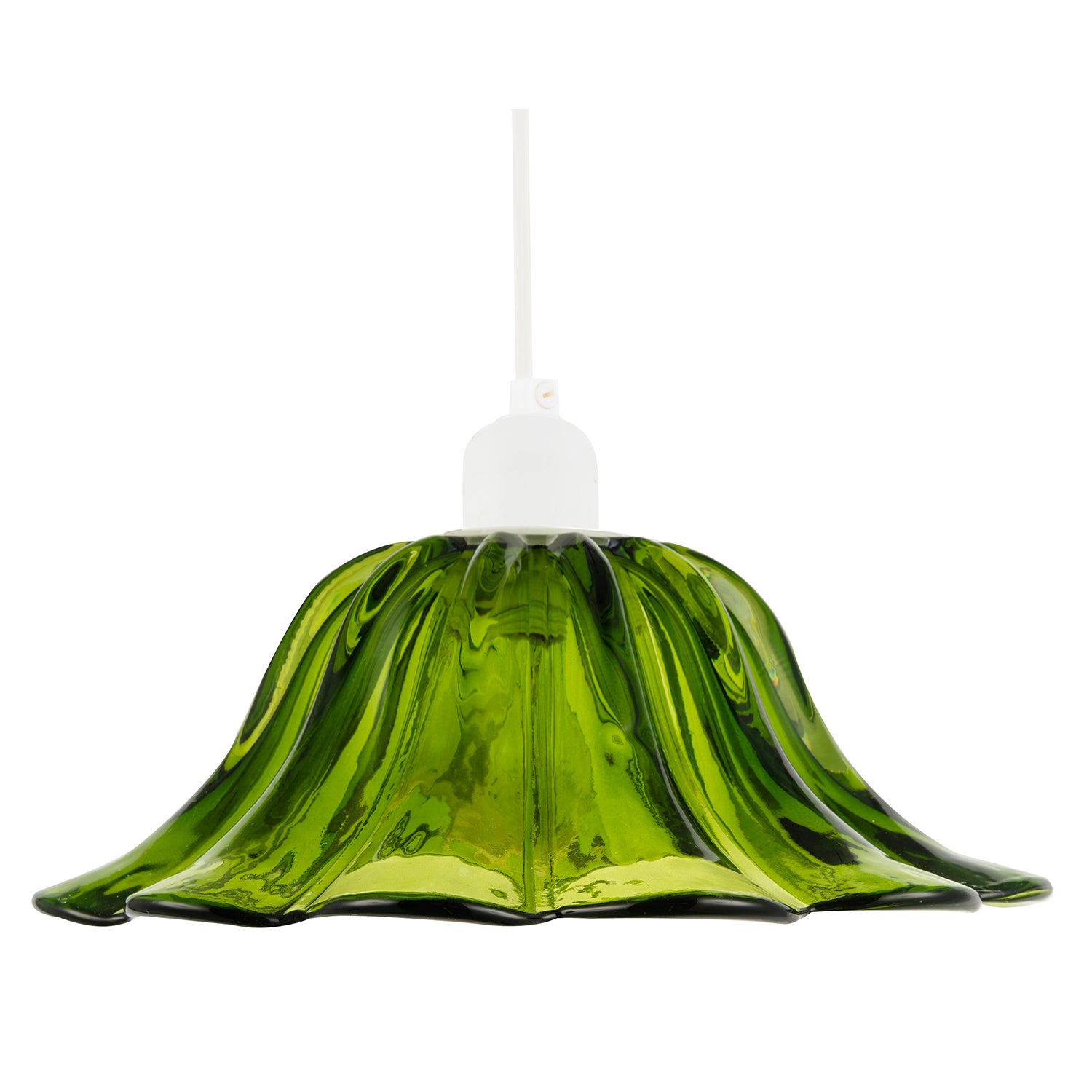 Modern Scallop Moulded Glass Pendant Light Shade in Deep Forest Green Image 1