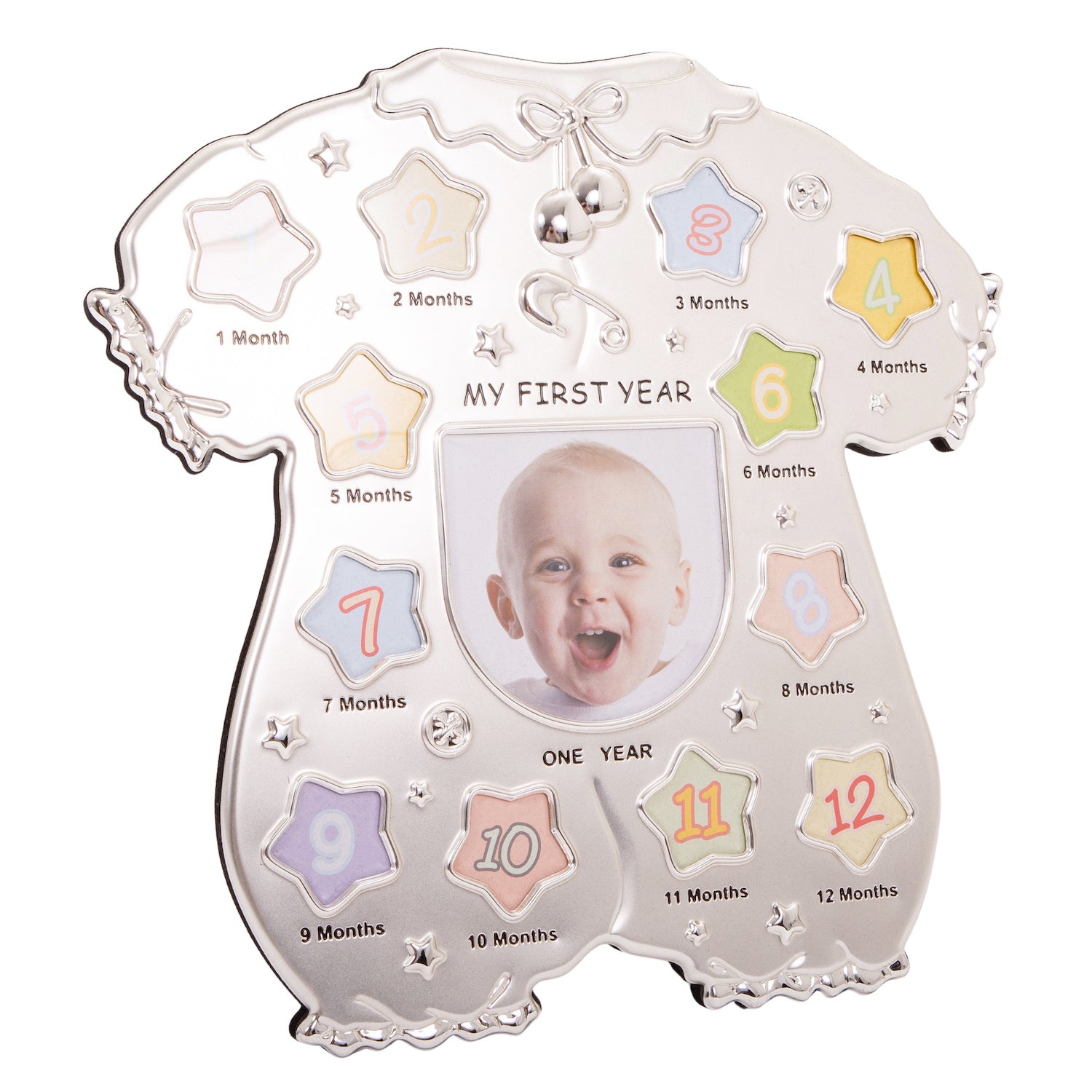 Baby Sleep Suit Shape My First Year Matt and Silver Plated Multi Picture Frame Image 2