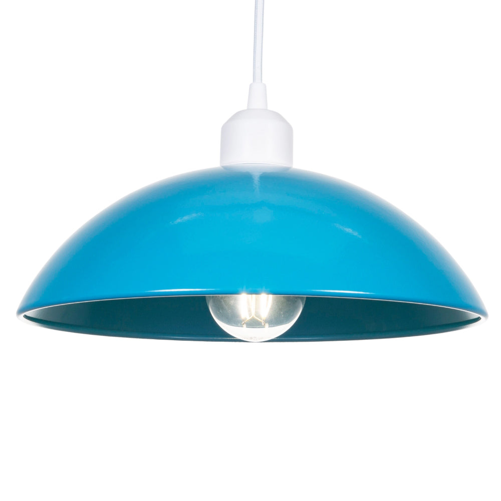 Industrial Retro Designer Teal Gloss Disc Metal Ceiling Pendant Lighting Shade Image 1