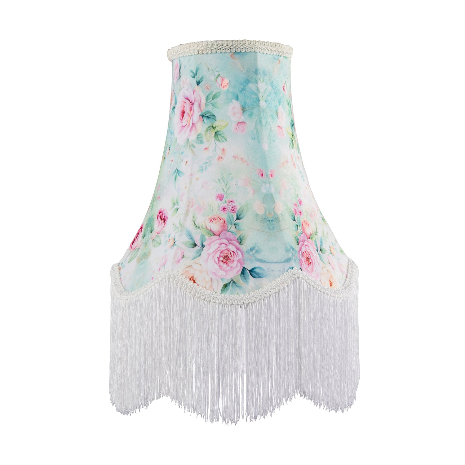 Victorian Styled Vintage Tall Teal and Green Lampshade with Pink Roses Image 1