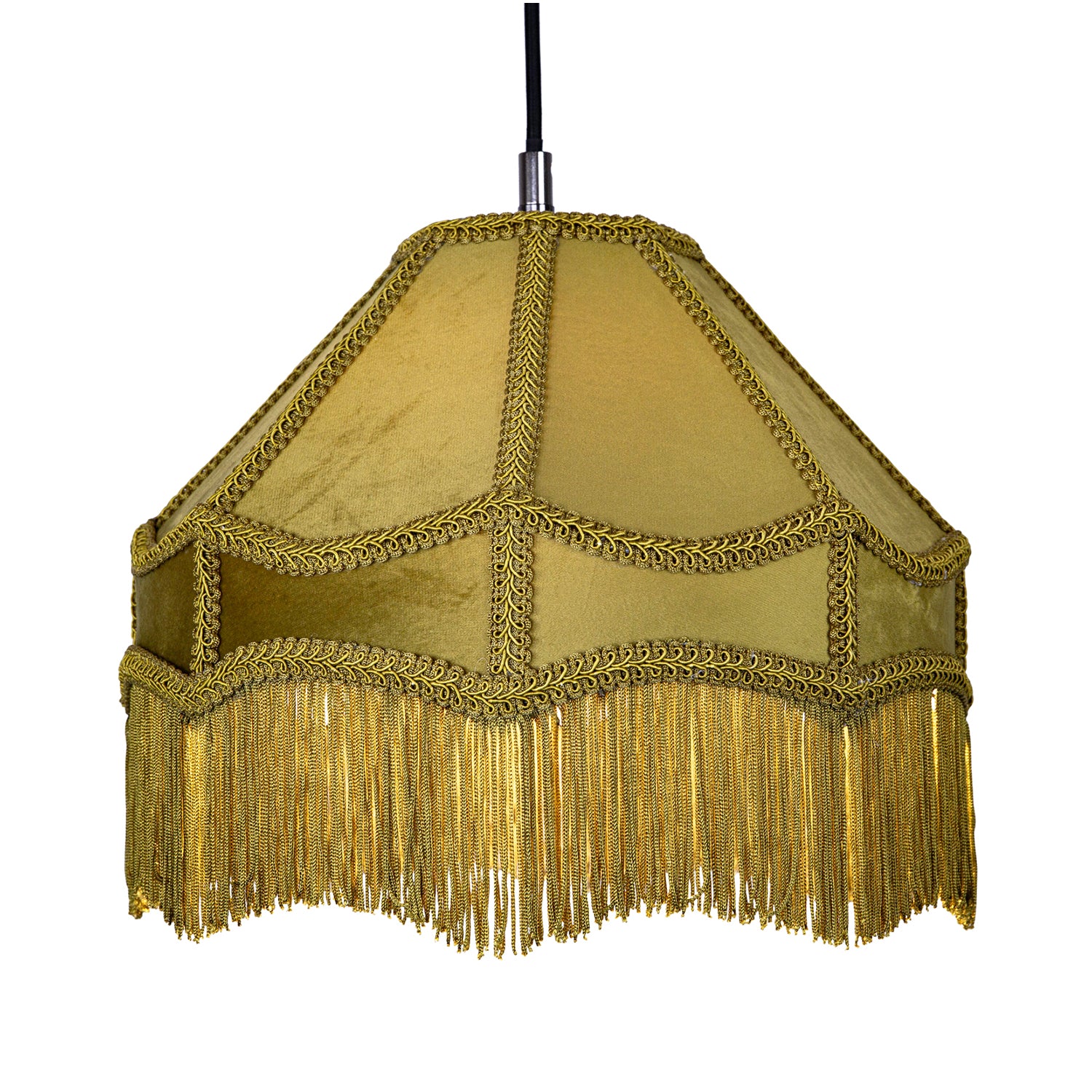 Traditional Victorian Empire Lamp Shade in Olive Green Velvet with Long Tassels Image 2