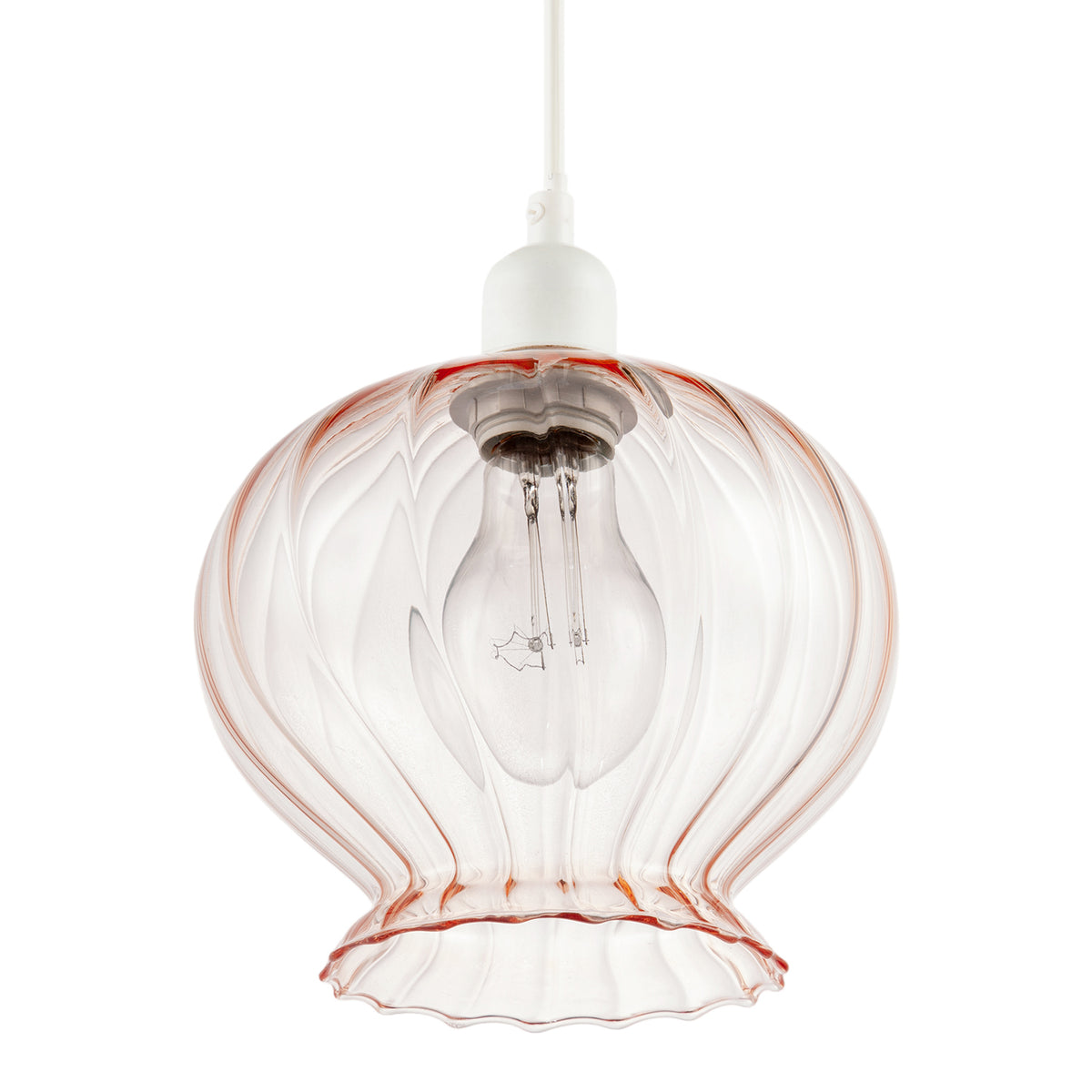 Elegant Ribbed Blush Pink Glass Pendant Light Shade with Scalloped Rim Image 4