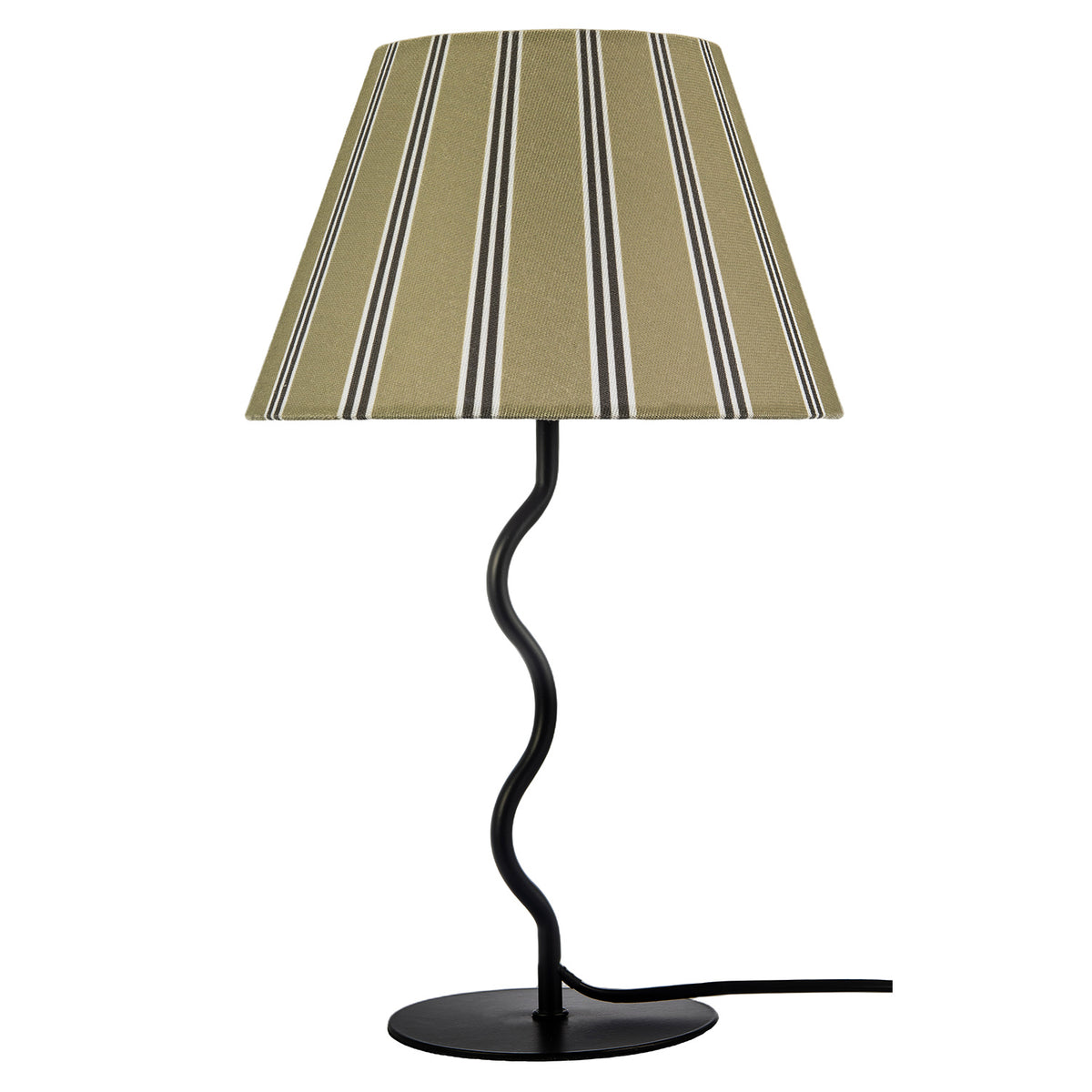 Contemporary Table Lamp with Wavy Black Stem and Olive Green Shade Image 1