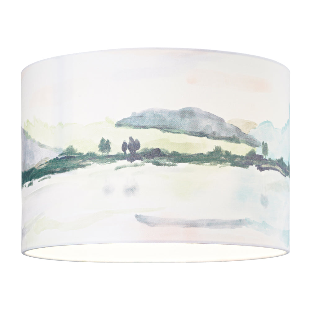 Beautiful Country Landscape Themed Watercolour Cotton Fabric 12" Drum Lampshade Image 2