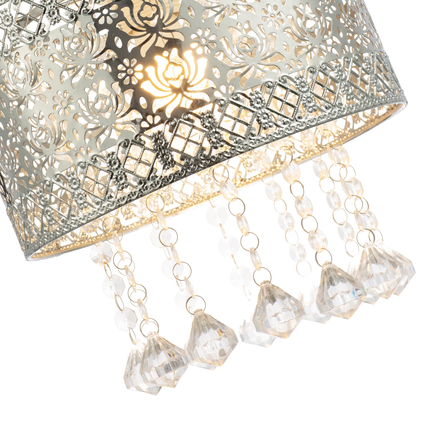 Floral Moroccan Pendant Light Shade in Shiny Chrome with Clear Acrylic Droplets Image 3