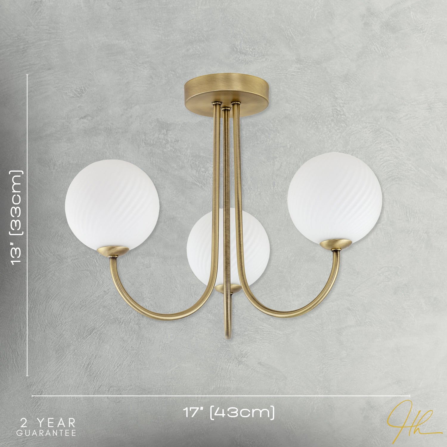 Modern Antique Brass Plated Ceiling Light Fitting with Swirl Glass Image 7
