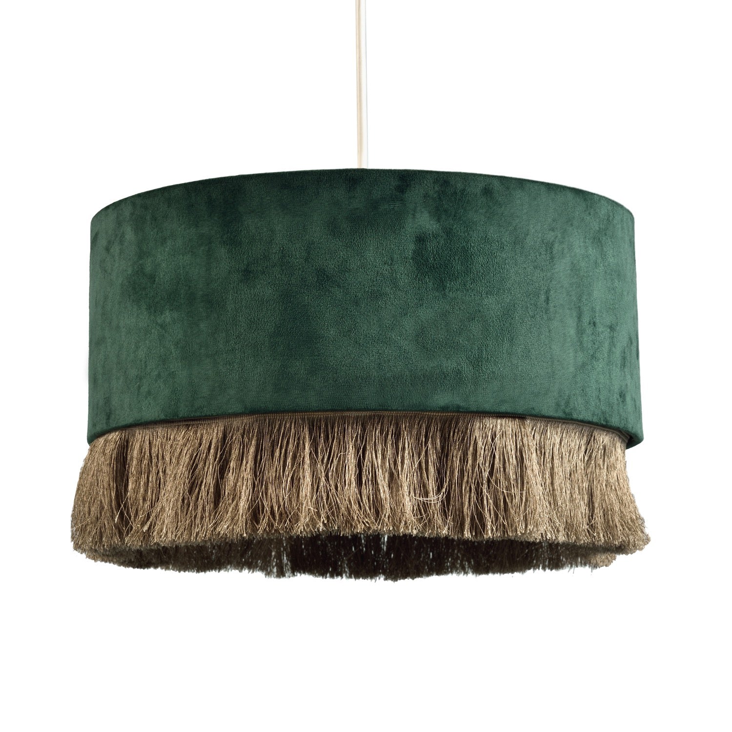 Modern Forest Green Soft Velvet Circular Pendant Light Shade with Gold Tassels Image 1