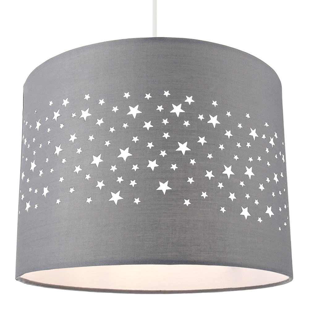 Stars Decorated Children/Kids Soft Grey Cotton Bedroom Pendant or Lamp Shade Image 2