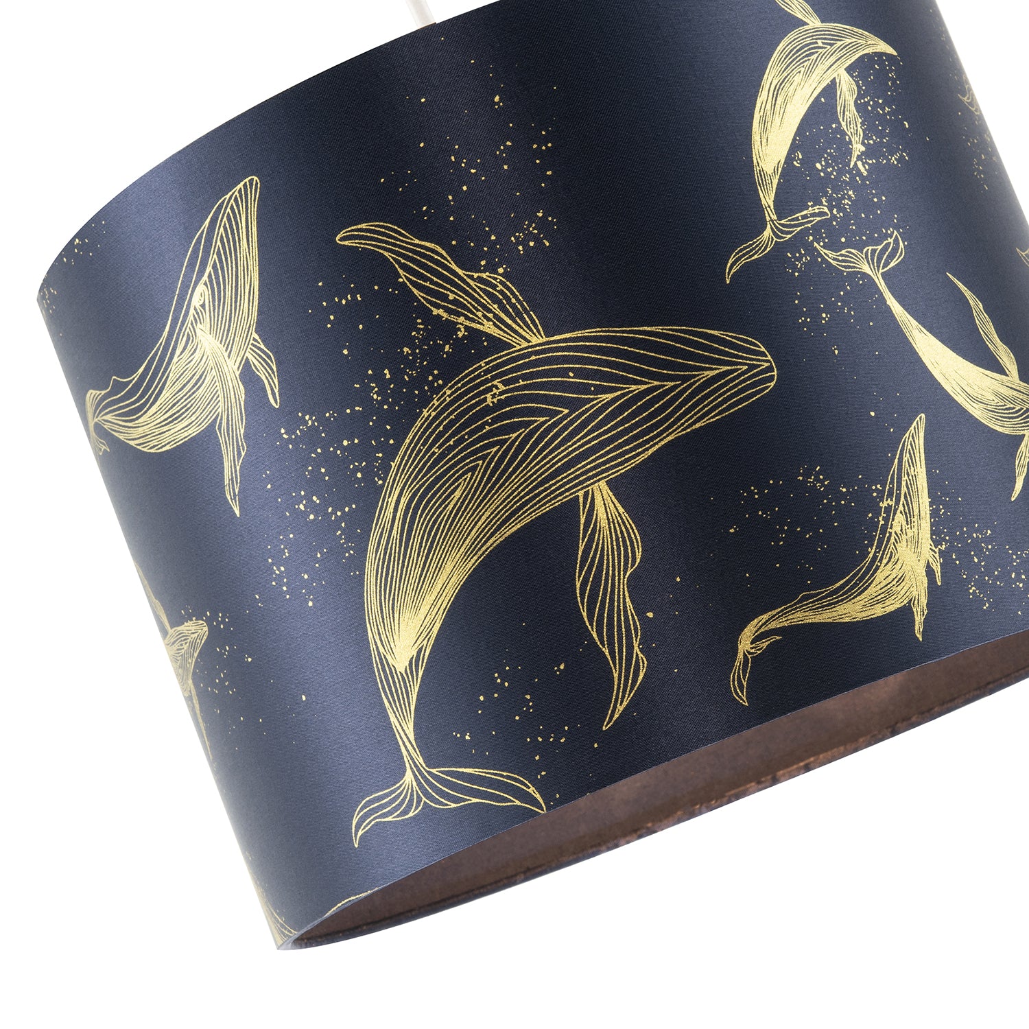 Whale Themed Lamp Shade in Midnight Blue Fabric with Vivid Gold Lines Image 5
