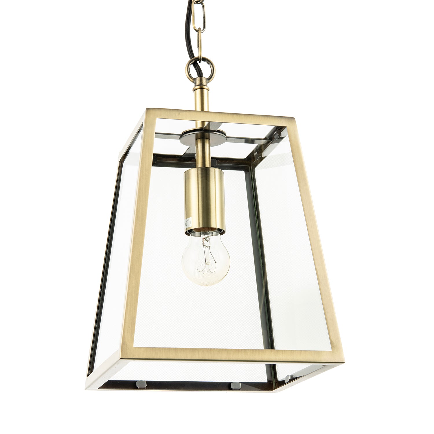 Classic Lantern Pendant Light in Antique Brass with Clear Glass Sides Image 3