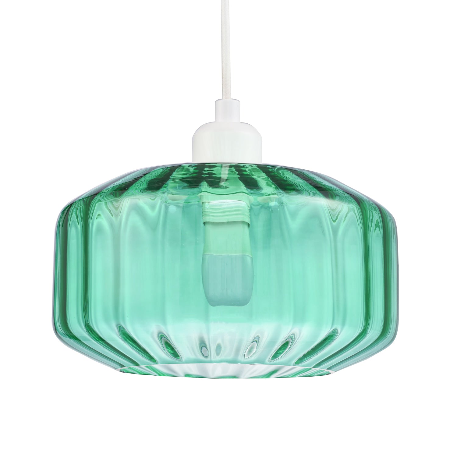 Modern Emerald Green Ribbed Glass Non Electric Pendant Shade with Flat Style Image 2