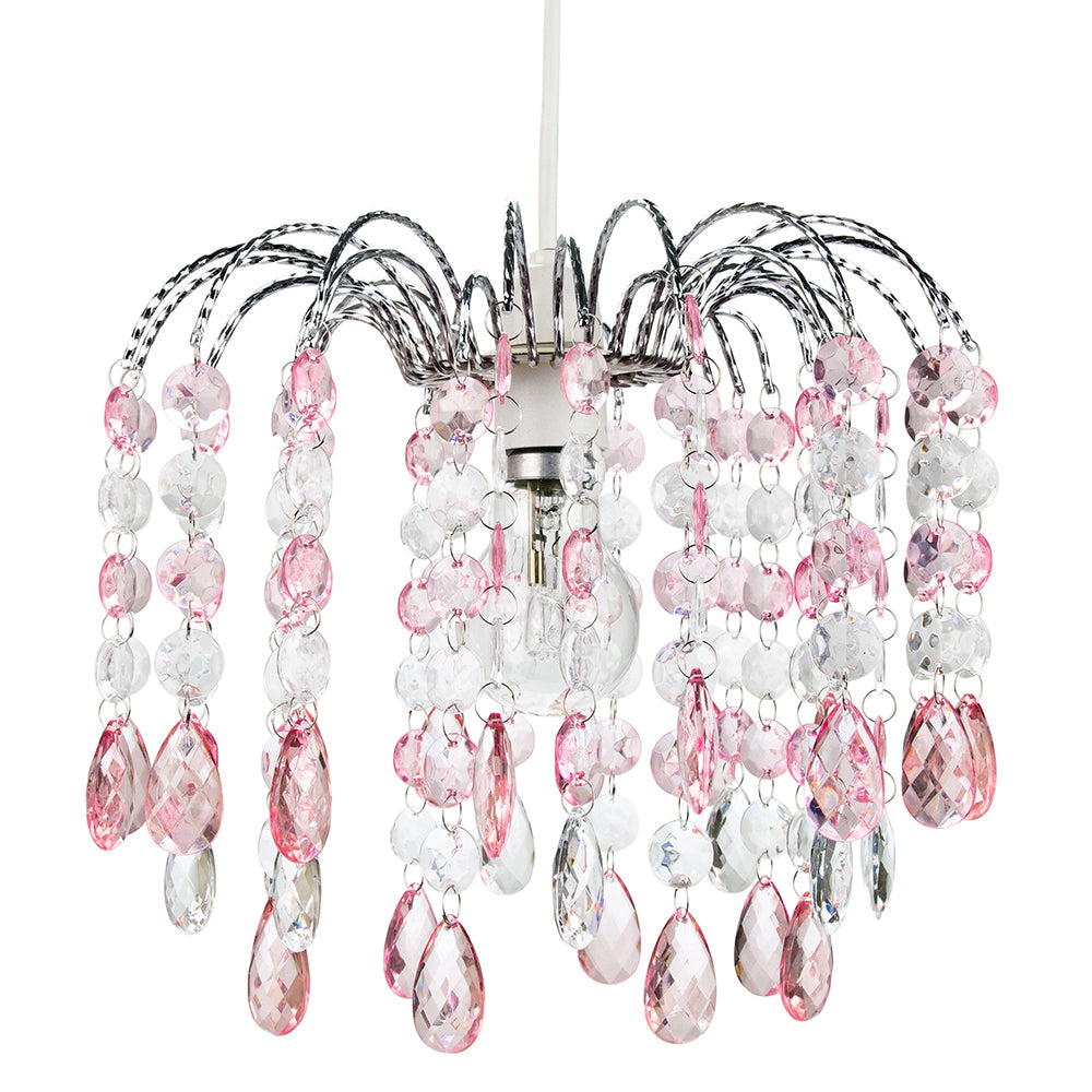 Contemporary Waterfall Pendant Shade with Pink and Clear Acrylic Droplets Image 1