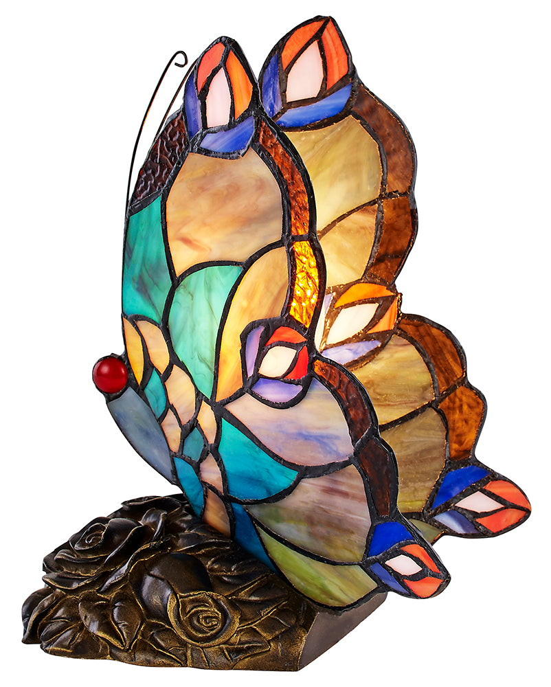 Beautiful Handmade Multi-Coloured Glass Butterfly Tiffany Lamp with Bronze Base Image 3